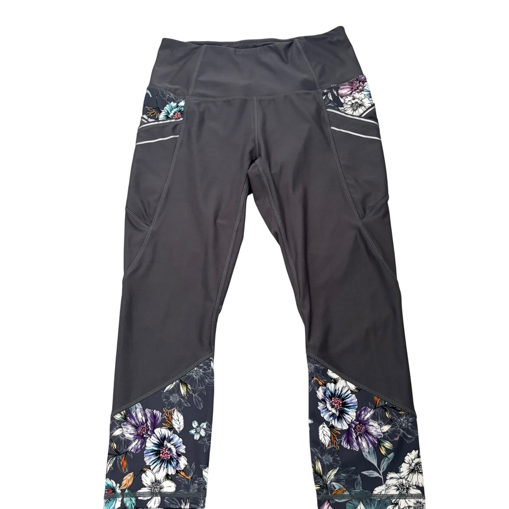RBX Active Womens Gray Floral Print Capri Leggings with Pockets Size Medium‎